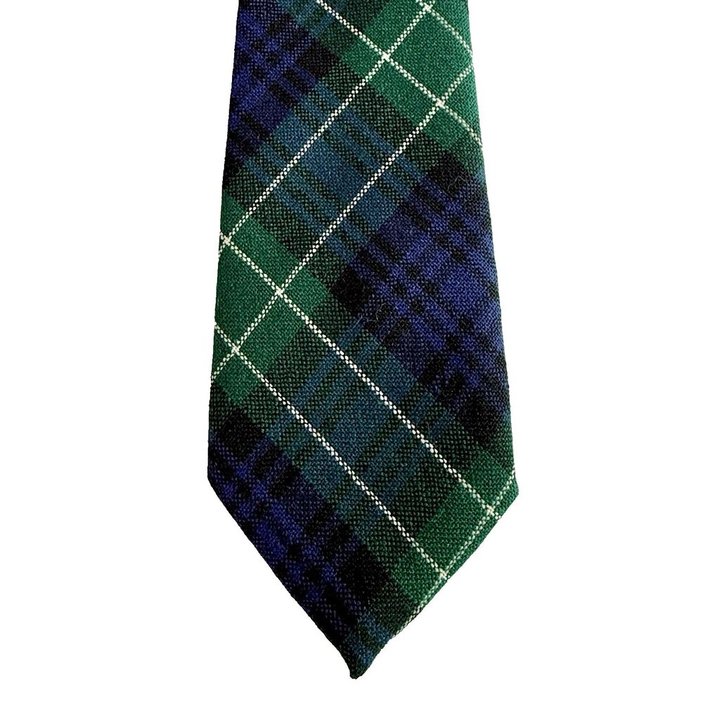 VNTG ABERCROMBIE Men's Wool Tie Blackwatch Tartan Plaid Green Blue 56"x3" - READ